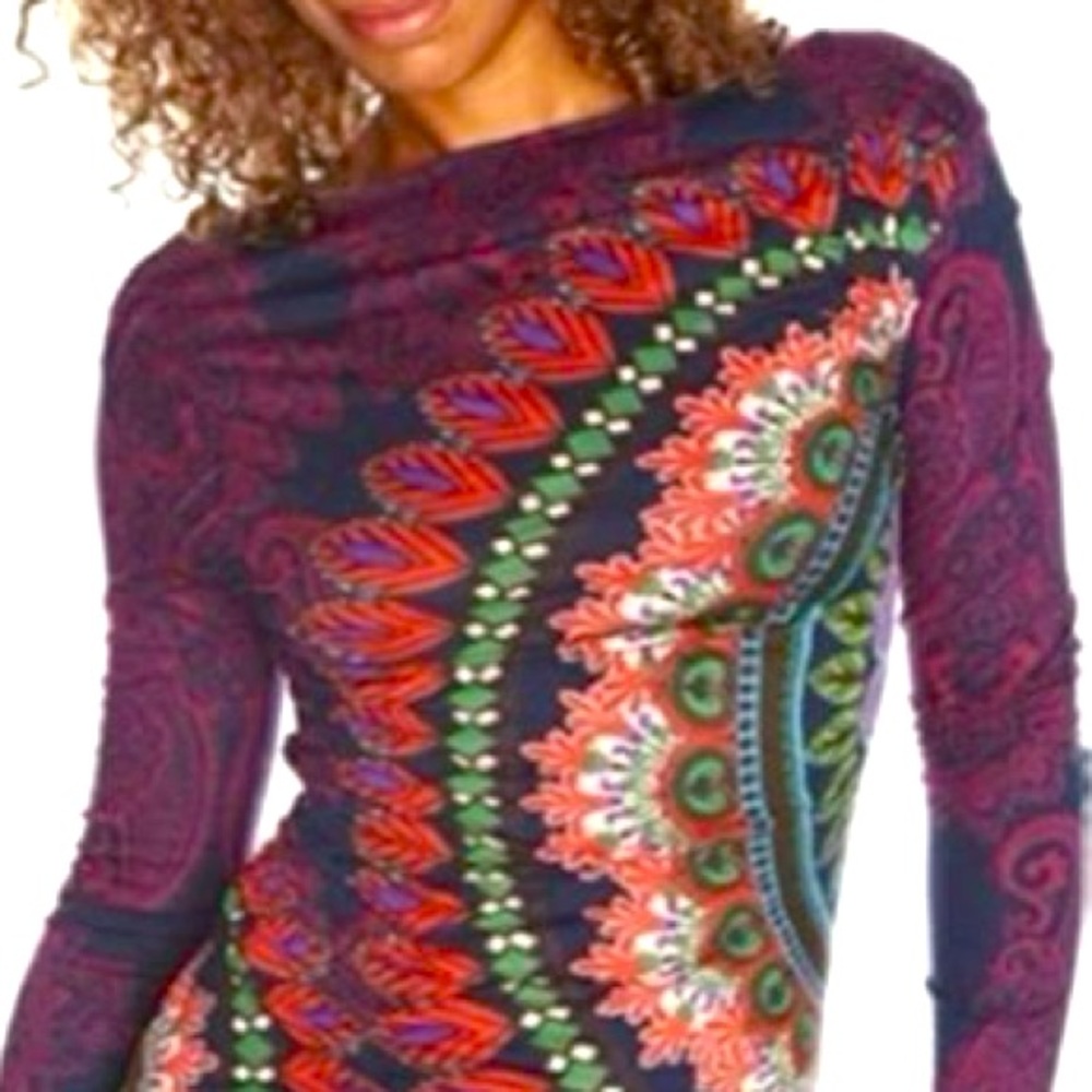 Desigual Barcelona Rauched Moroccan Design Long Sleeve Top Size L - Picture 2 of 2